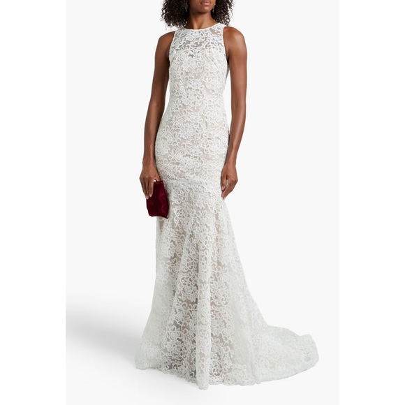 Theia lace overlay covered button wedding dress Theia lace overlay covered button wedding dress